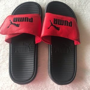Boys Red Puma Velcro Slides